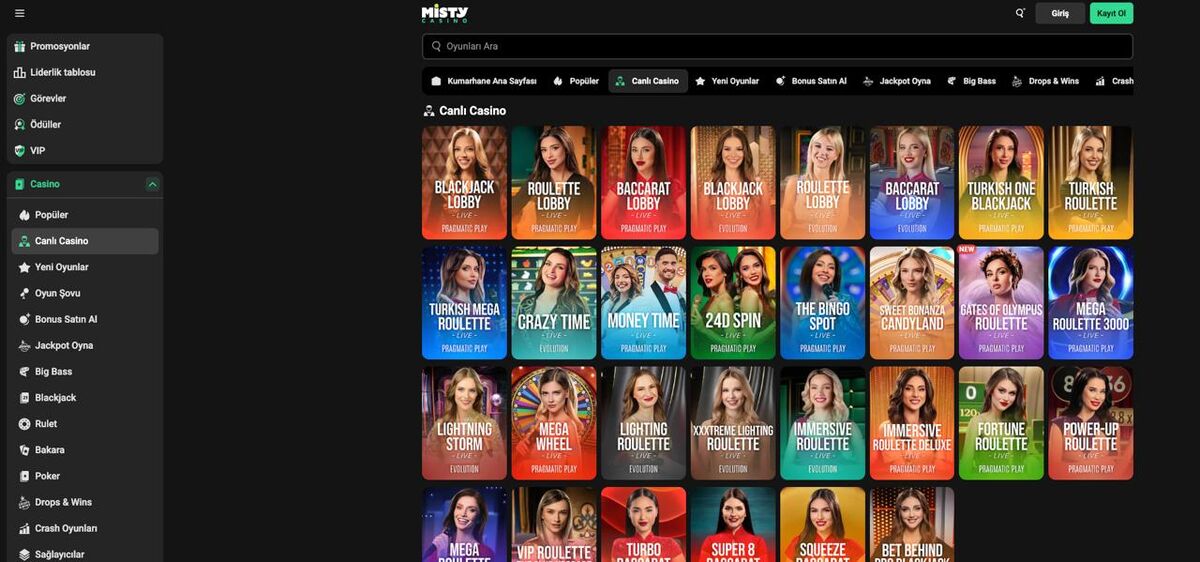Mistycasino Canlı Casino Masaları