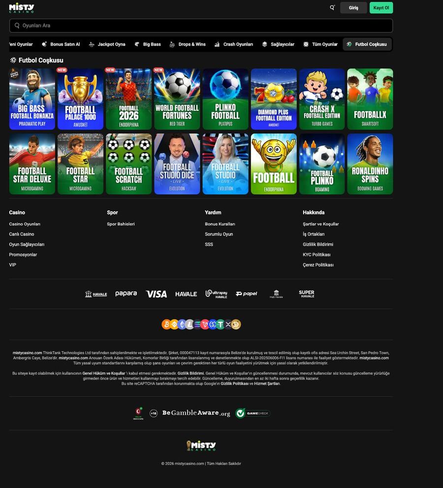 Mistycasino lobi genel görünüm