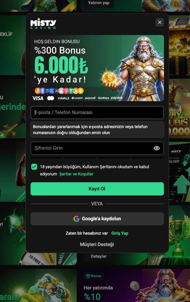 Mistycasino mobil görünüm